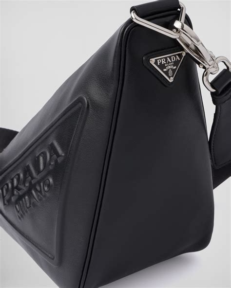 prada large bag black pebbled leather shoulder|Prada triangle leather shoulder bag.